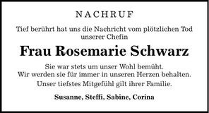 Traueranzeige Rosemarie Schwarz