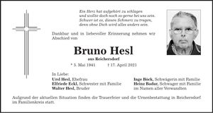 Traueranzeige Bruno Hesl