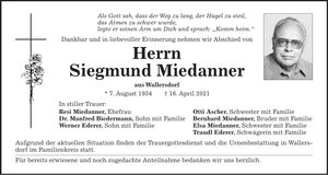 Traueranzeige Siegmund Miedanner