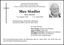 Traueranzeige Max Stadler