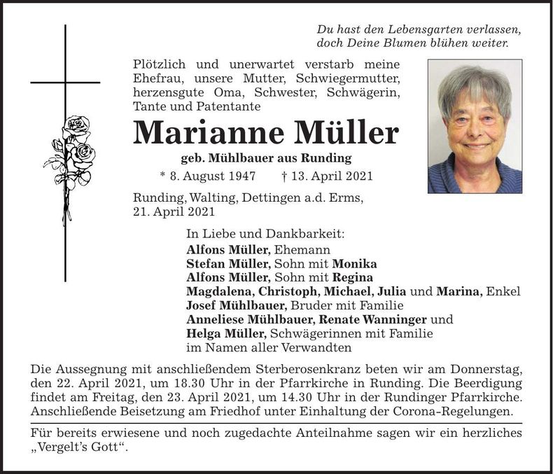 Traueranzeige Marianne Müller