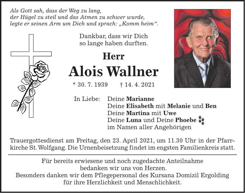 Traueranzeige Alois Wallner