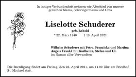 Traueranzeige Liselotte Schuderer