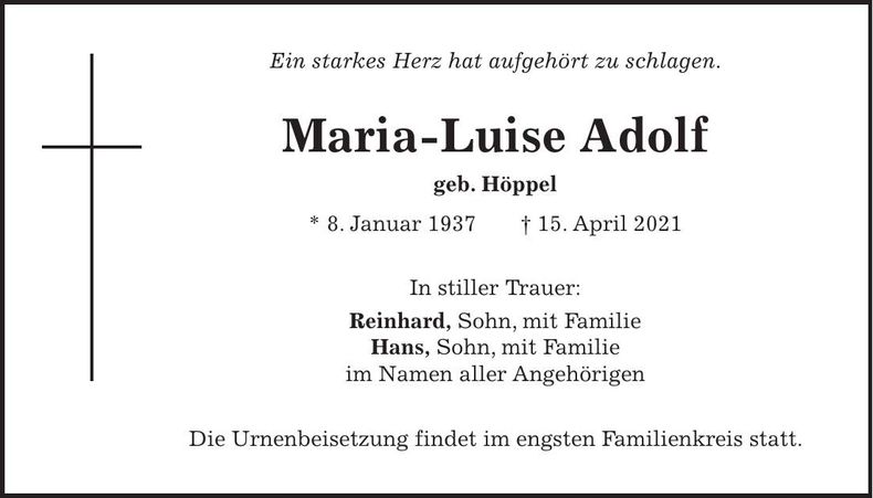 Traueranzeige Maria-Luise Adolf