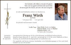 Traueranzeige Franz Wirth