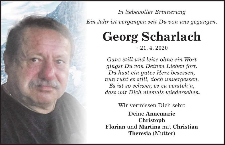 Traueranzeige Georg Scharlach