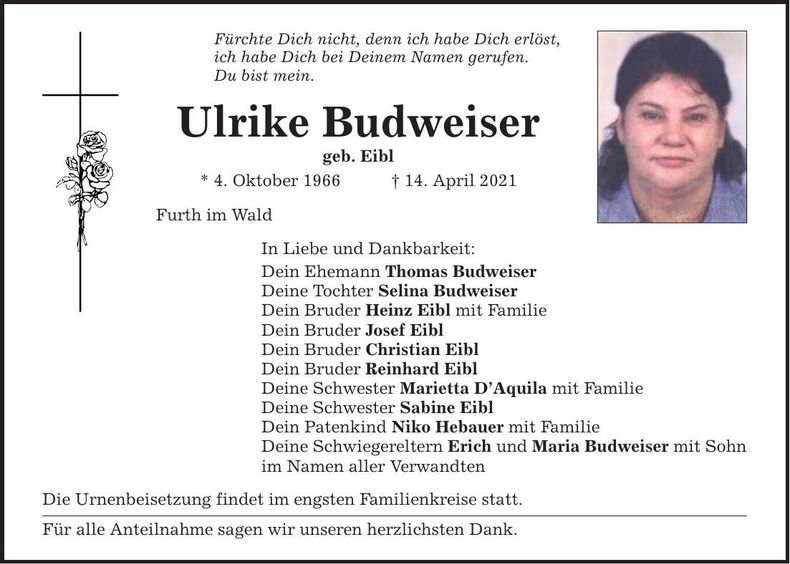 Traueranzeige Ulrike Budweiser