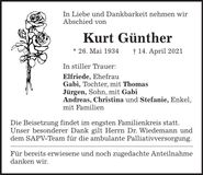 Traueranzeige Kurt Günther
