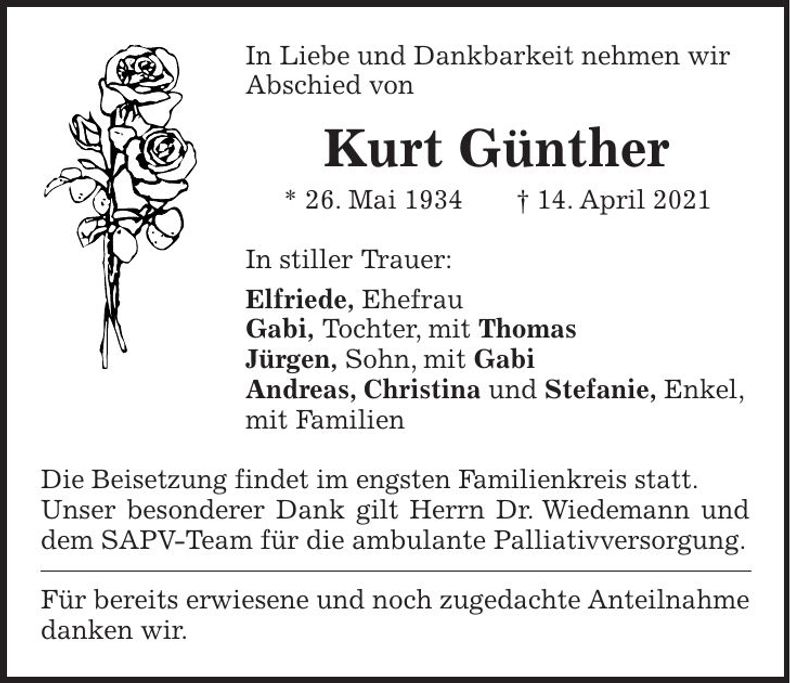 Traueranzeige Kurt Günther