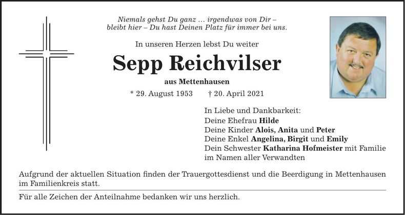 Traueranzeige Sepp Reichvilser