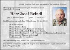 Traueranzeige Josef Reindl