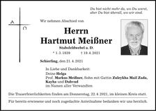 Traueranzeige Hartmut Meißner