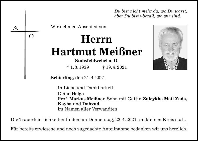 Traueranzeige Hartmut Meißner