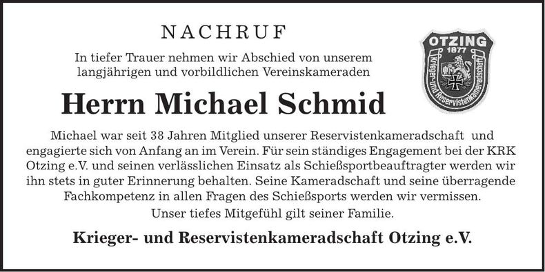 Traueranzeige Michael Schmid