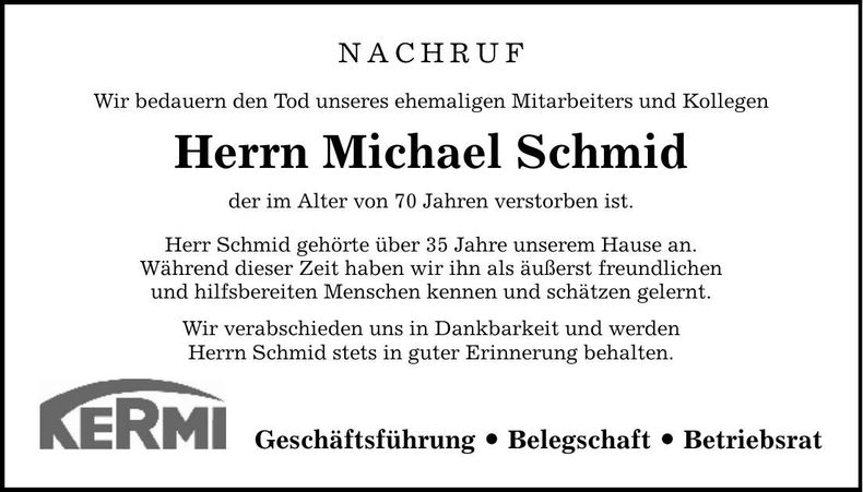 Traueranzeige Michael Schmid