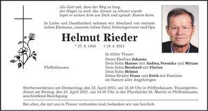 Traueranzeige Helmut Rieder