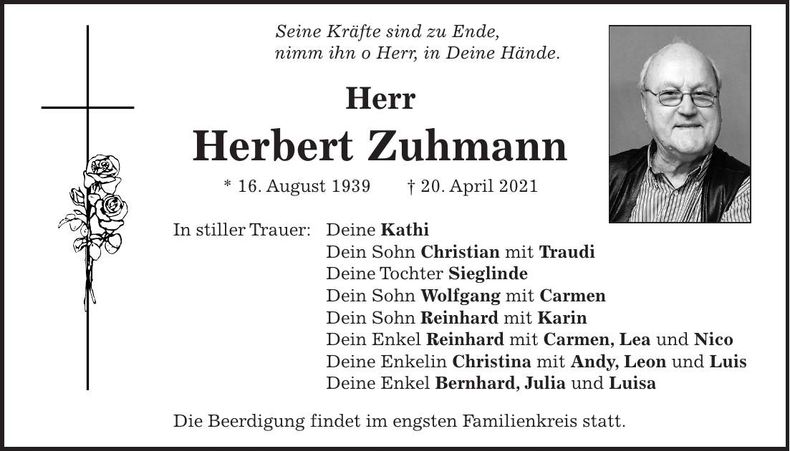 Traueranzeige Herbert Zuhmann