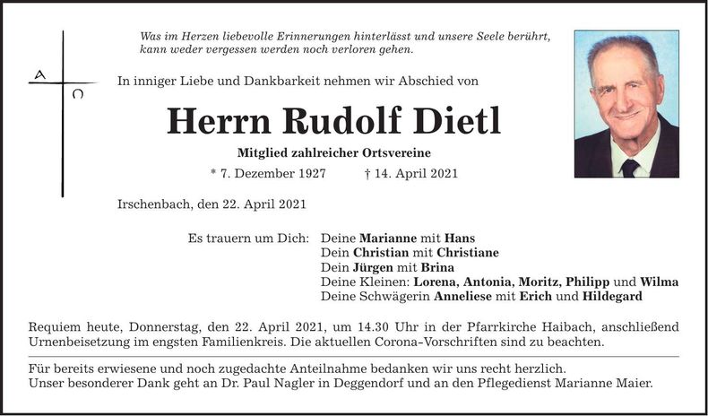 Traueranzeige Rudolf Kerscher