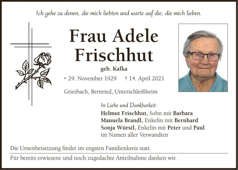 Traueranzeige Adele Frischhut
