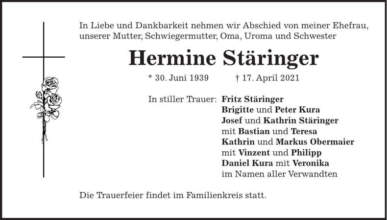 Traueranzeige Hermine Stäringer