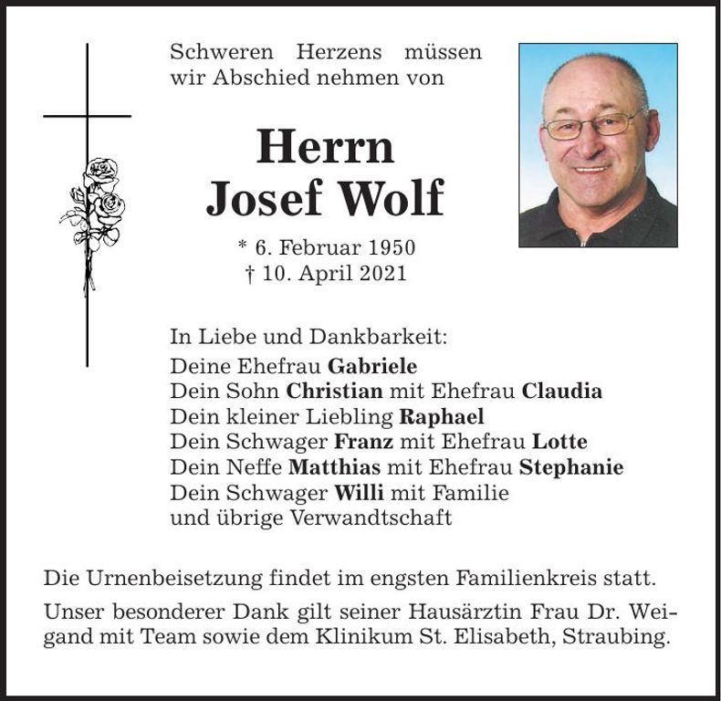 Traueranzeige Josef Wolf