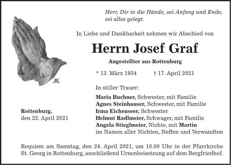 Traueranzeige Josef Graf