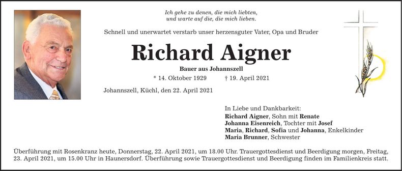 Traueranzeige Richard Aigner