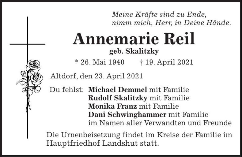 Traueranzeige Annemarie Reil