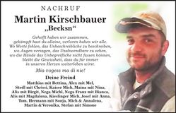 Traueranzeige Martin Kirschbauer