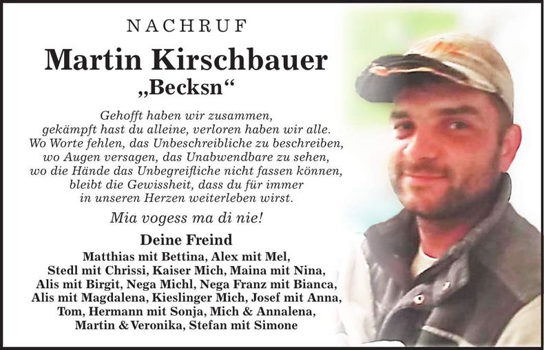 Traueranzeige Martin Kirschbauer