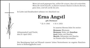 Traueranzeige Erna Angstl