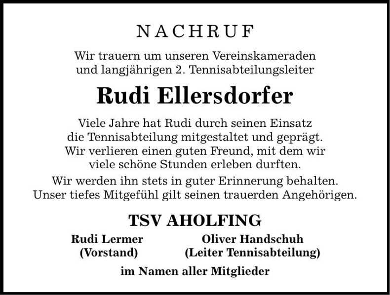 Traueranzeige Rudi Ellersdorfer