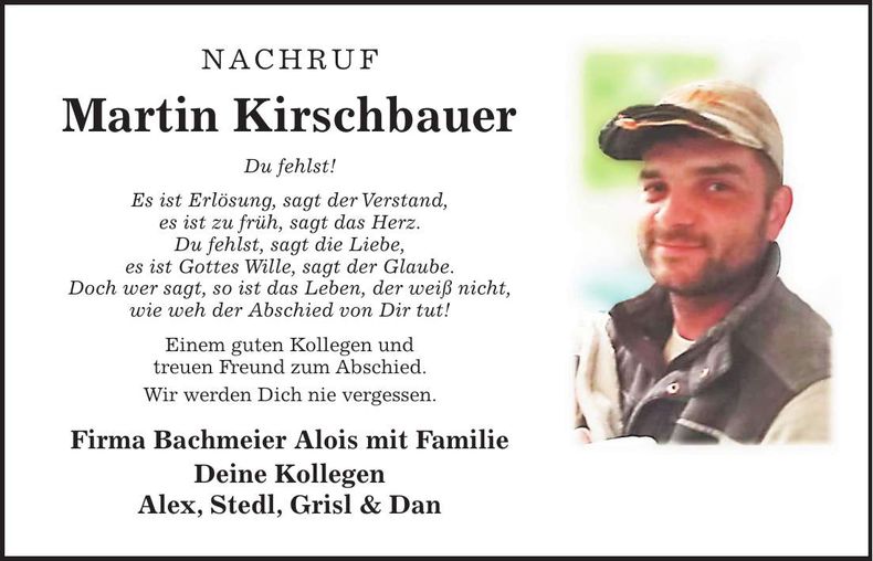 Traueranzeige Martin Kirschbauer