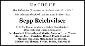 Traueranzeige Sepp Reichvilser