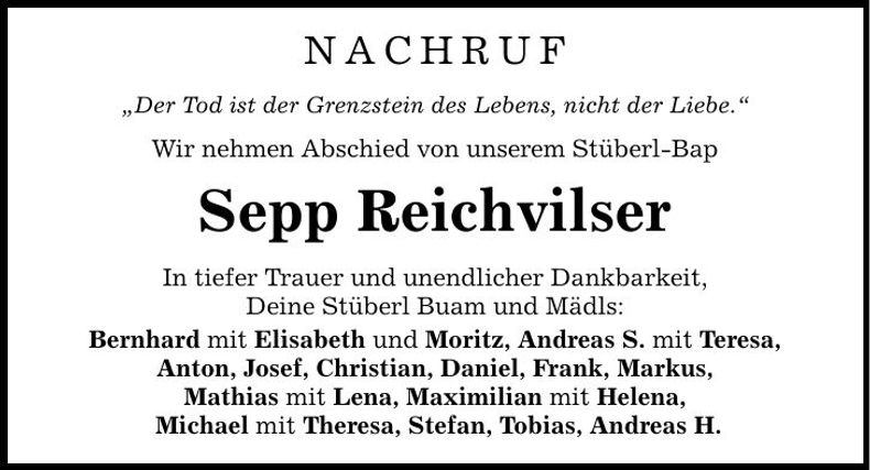 Traueranzeige Sepp Reichvilser