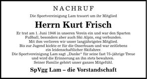 Traueranzeige Kurt Frisch