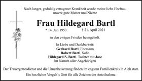 Traueranzeige Hildegard Bartl