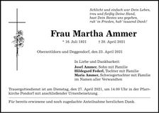 Traueranzeige Martha Ammer