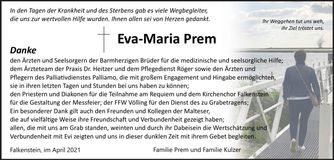 Traueranzeige Eva-Maria Prem