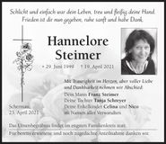 Traueranzeige Hannelore Steimer