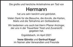 Traueranzeige Hermann Kappl