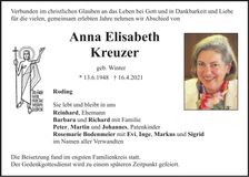 Traueranzeige Anna Elisabeth Kreuzer