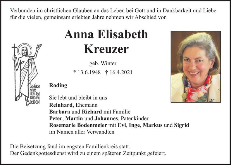 Traueranzeige Anna Elisabeth Kreuzer