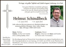 Traueranzeige Helmut Schindlbeck
