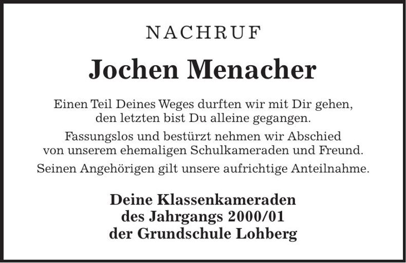 Traueranzeige Jochen Menacher