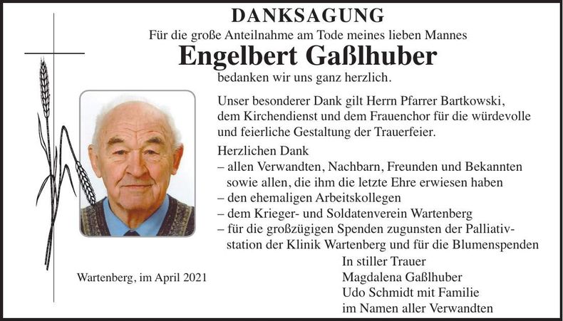 Traueranzeige Engelbert Gaßlhuber