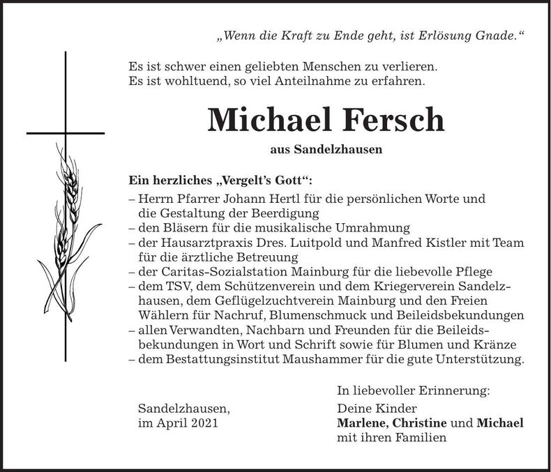 Traueranzeige Michael Fersch