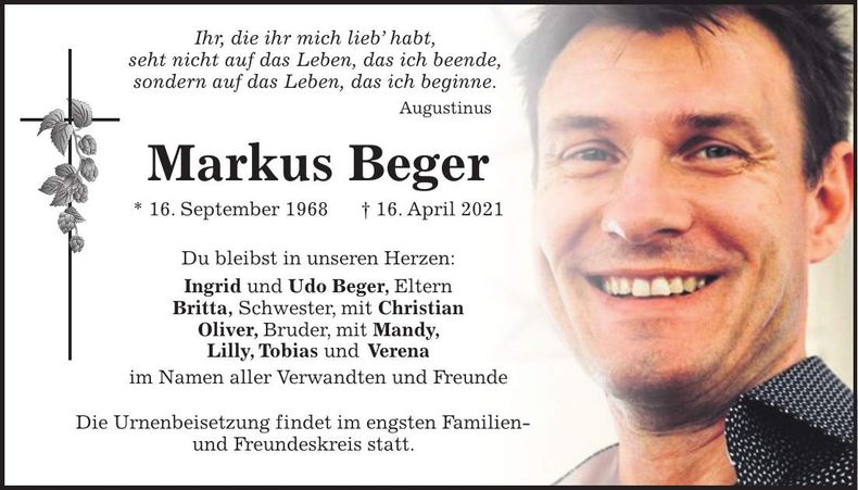 Traueranzeige Markus Berger