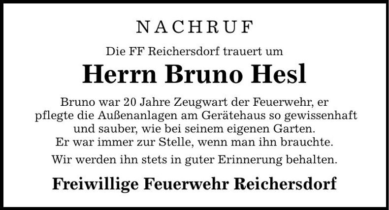 Traueranzeige Bruno Hesl