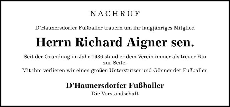 Traueranzeige Richard Aigner sen.